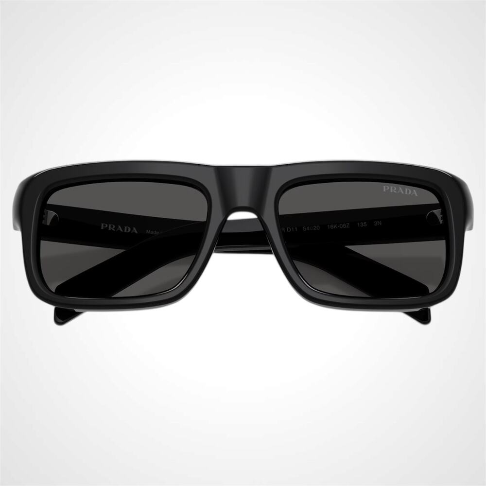 New PRADA Sunglasses Black Rectangle Square Grey Lens Men's 54mm - Picture 4 of 6